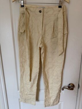 NWT Greylin Cream Eyelet High-Waist Pants with Tie Detail, Size Small